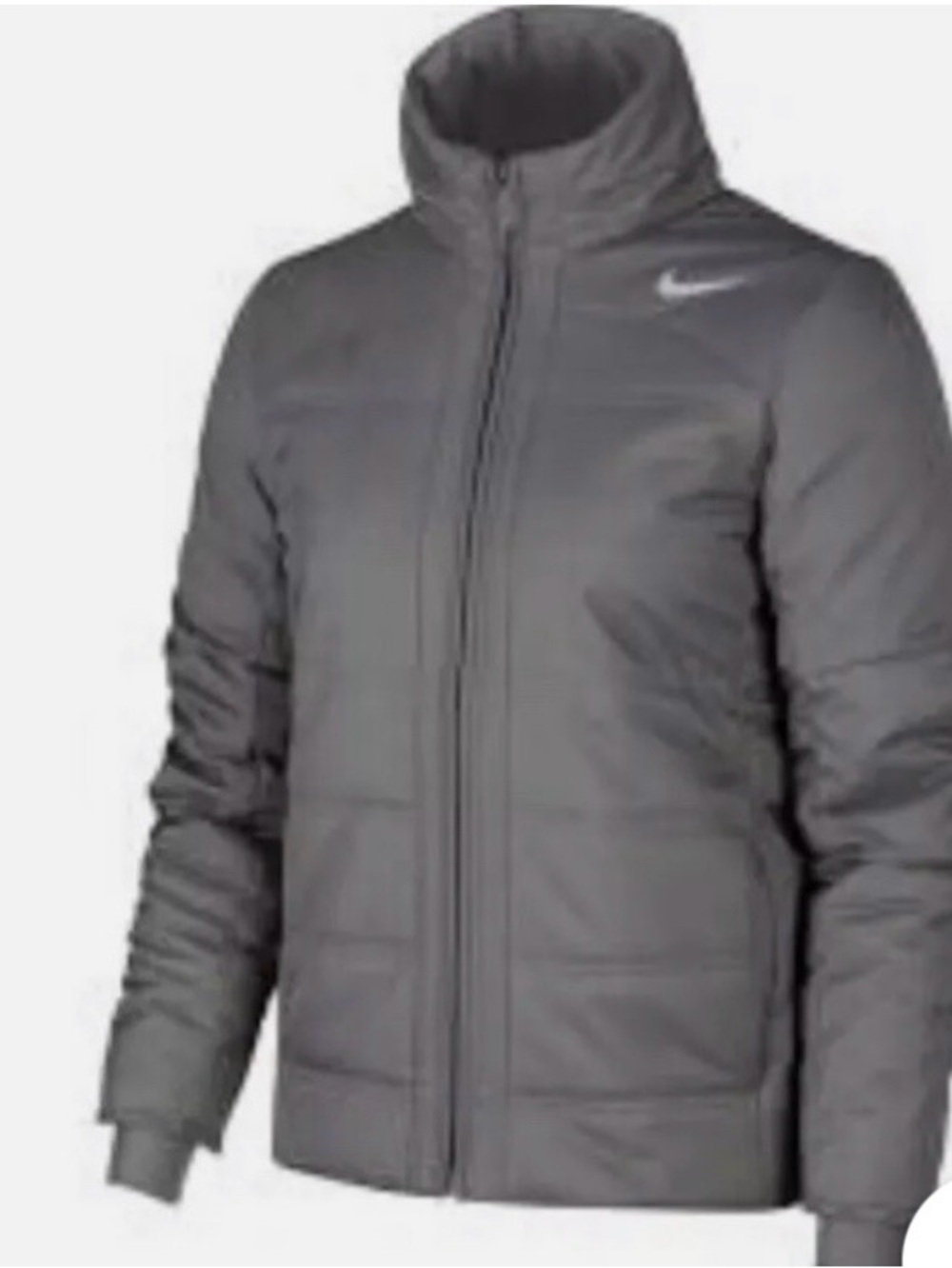 Nike Women's SZ M Gray Quilted Puffer Jacket Full Zip Nike Swoosh.